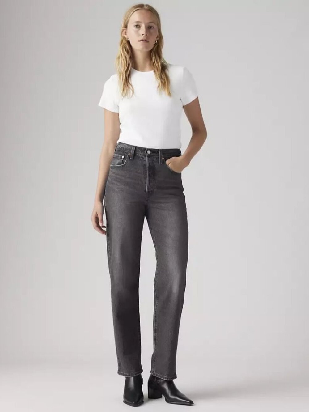 Levi's Ribcage Straight Ankle Jeans Faded Black  27 High Rise Button Fly Denim